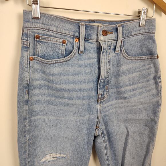 Madewell Jeans Womens 26 Blue High Rise The Momjean Distressed Raw Hem Ankle - Picture 3 of 17
